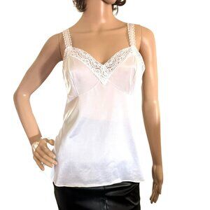 Vintage Vassarette White Satin Lace Camisole Slip Top Romantic Lingerie 60s-70s